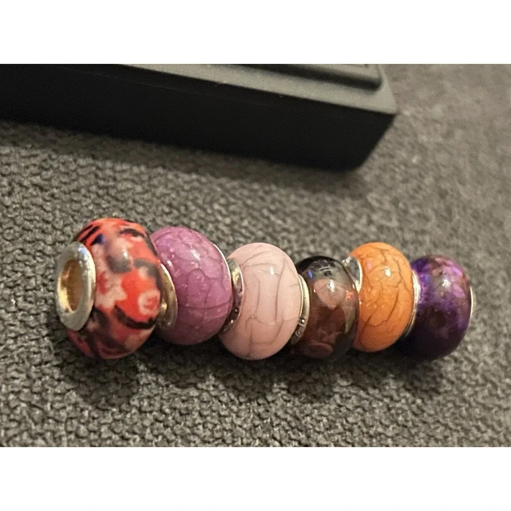 Lot of 6 Sterling Silver Core Bracelet Charm Beads Lampwork Glass Style 925 3